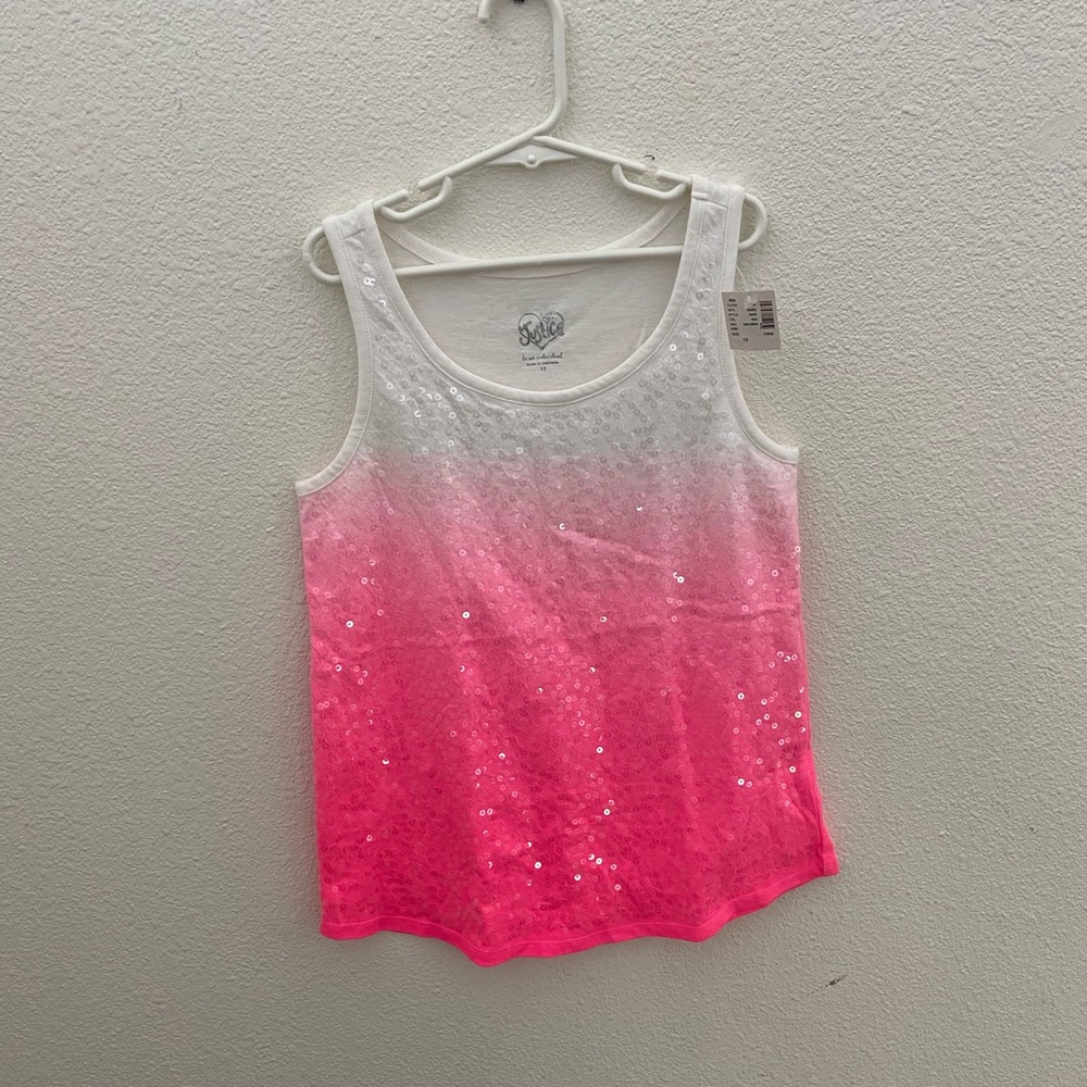 Pink and White Sequin Tank Top